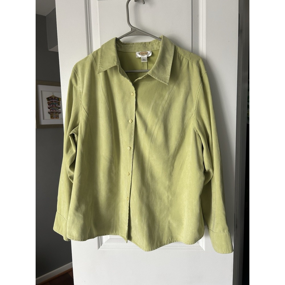 Talbots Women Green Button Up Collared Long Sleeve Casual Blouse Size XL